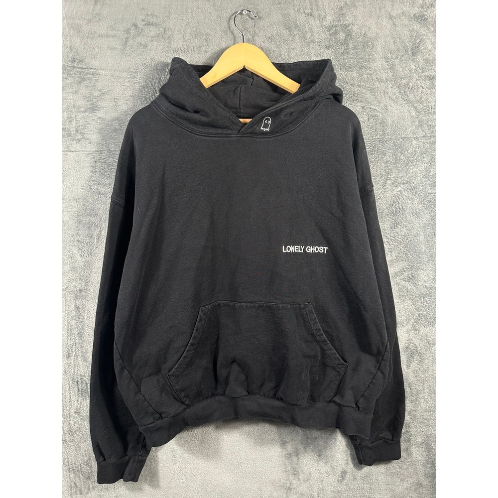 Lonely Ghost Black Pullover Hoodie Mens 2X Embroidered Logo Sweatshirt